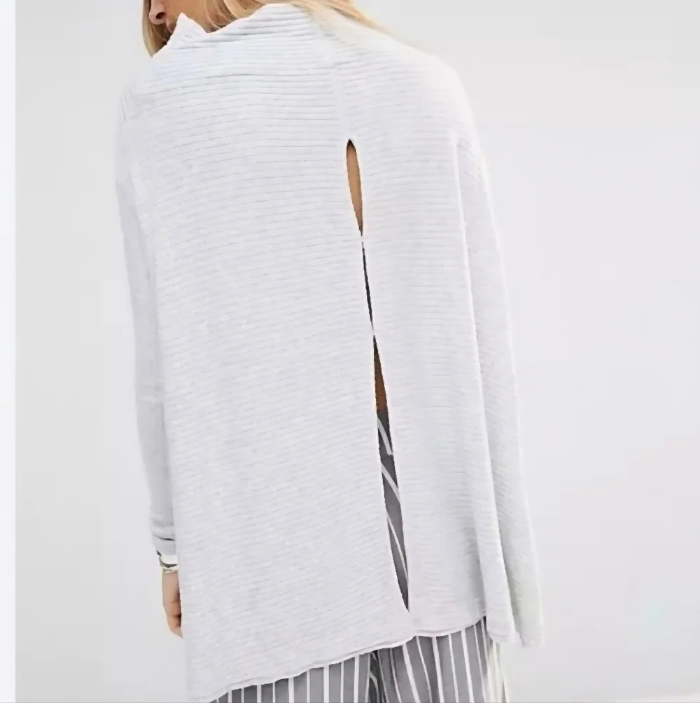 We the Free People Lover Rib Knit Split-Back Pullover Gray Sweater - Size M
